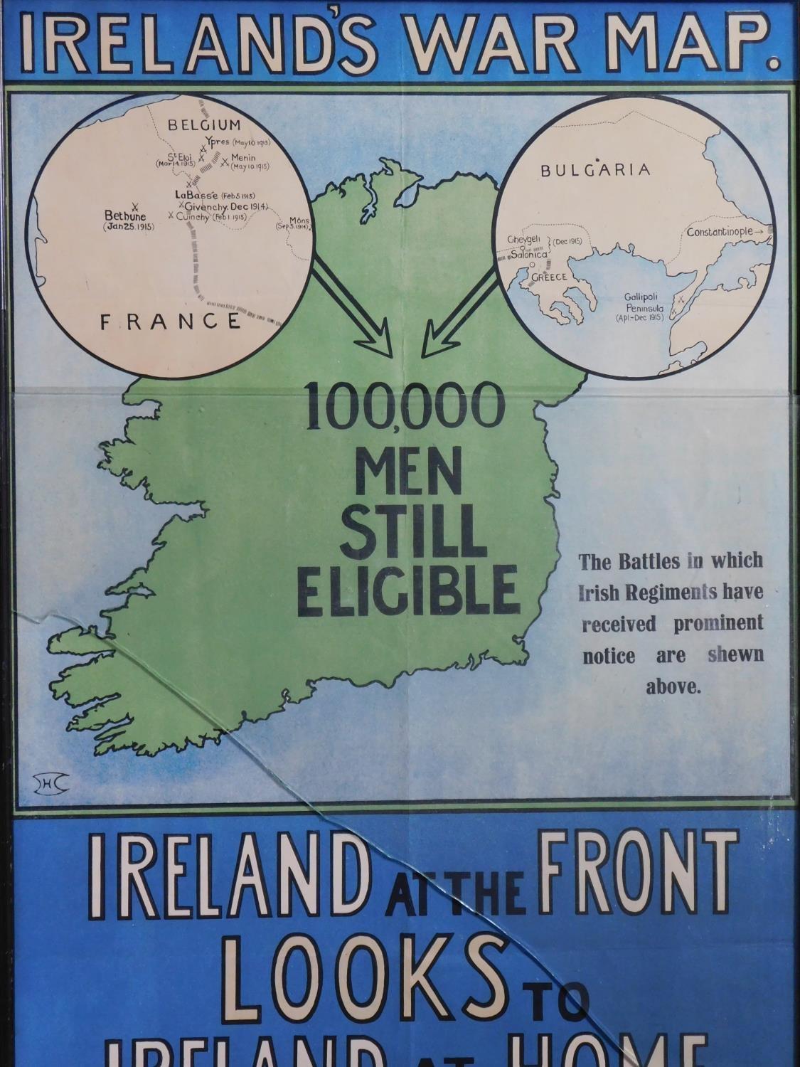 A framed WW1 Ireland's War Map poster by Alex Thorn and Co Ltd, Dublin. Department of recruiting for