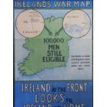 A framed WW1 Ireland's War Map poster by Alex Thorn and Co Ltd, Dublin. Department of recruiting for
