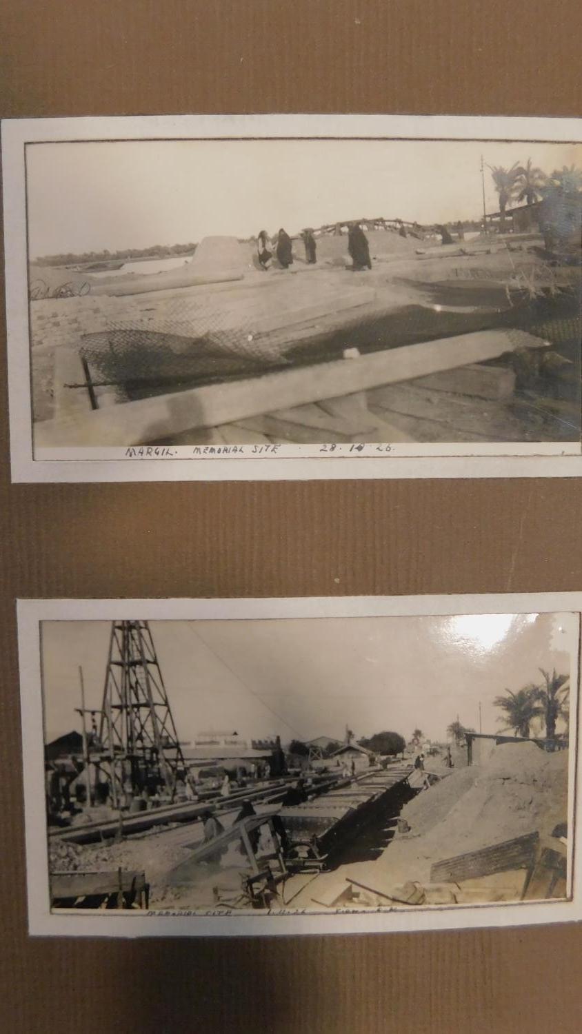 A vintage 1930's photo album containing black and white photos of the Basra War memorial in Iraq - Image 11 of 25