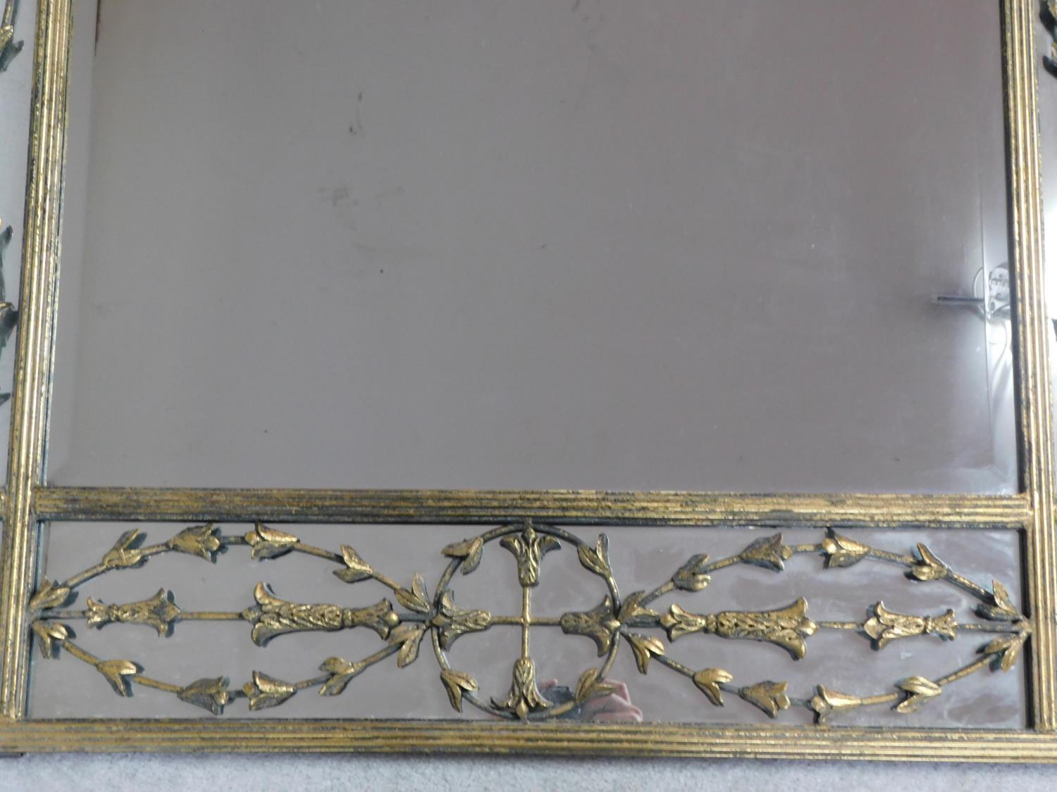 A large contemporary gilt metal overmantle or wall mirror the central rectangular plate surrounded - Image 3 of 4