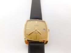 A vintage Gentleman's 18 ct yellow gold Longines 25 jewels Automatic Incabloc watch with rectangular