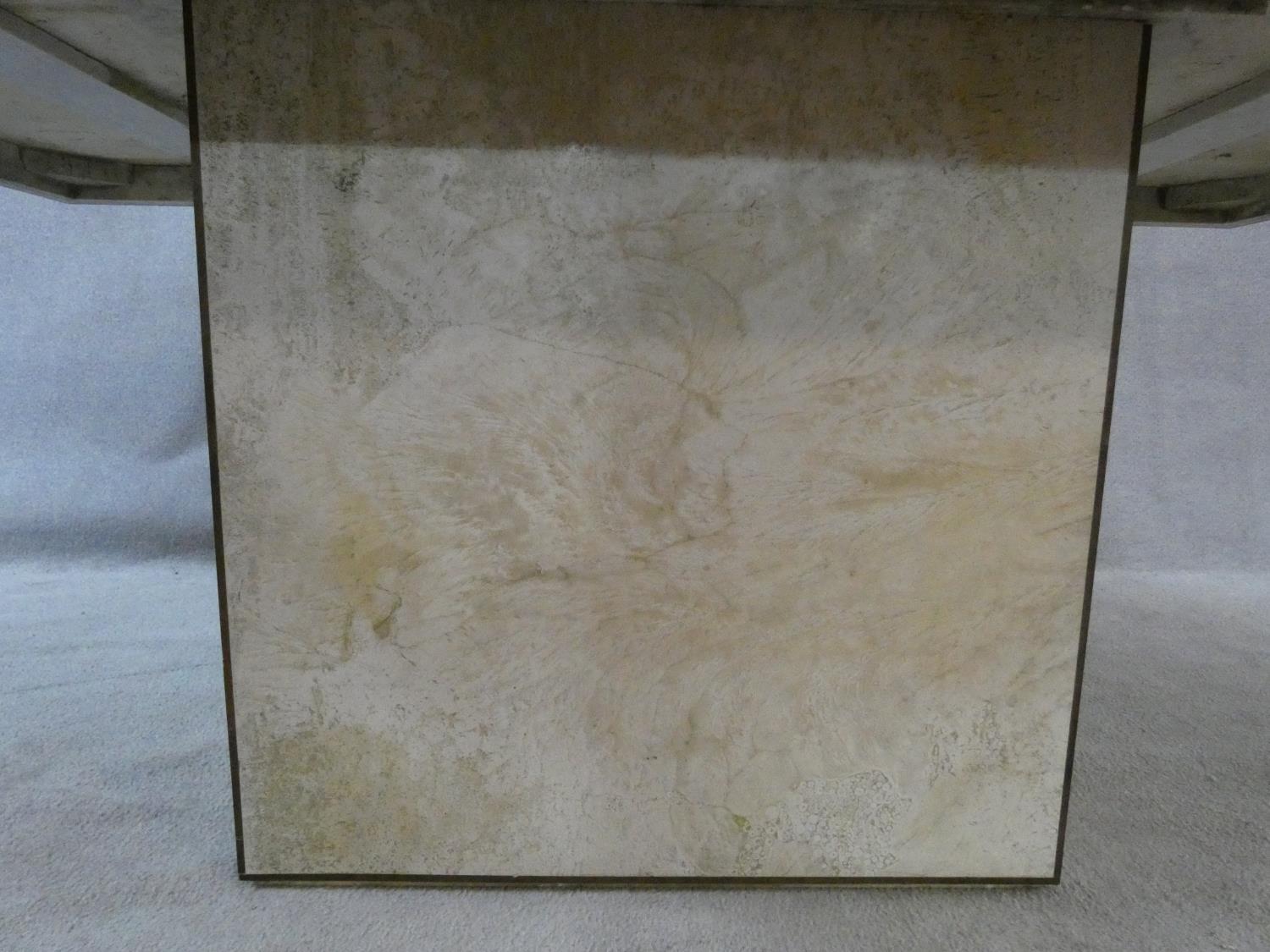 A brass bound travertine marble dining table on pedestal base. H.74xW.181xL.90cm - Image 9 of 13