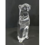 A large vintage art glass crystal seated panther sculpture, engraved, VILCA on the side and