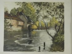 Paul Emile Lecomte (1877 - 1950) A gilt framed and glazed etching, French rural weir pool, signed by