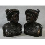 A pair of carved hardwood head and shoulder studies of an African tribal couple. H.42cm