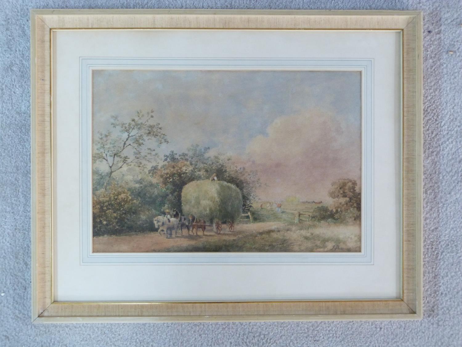 A framed and glazed 19th century watercolour, a carriage of hay, signed James Price (British, b. - Image 2 of 5