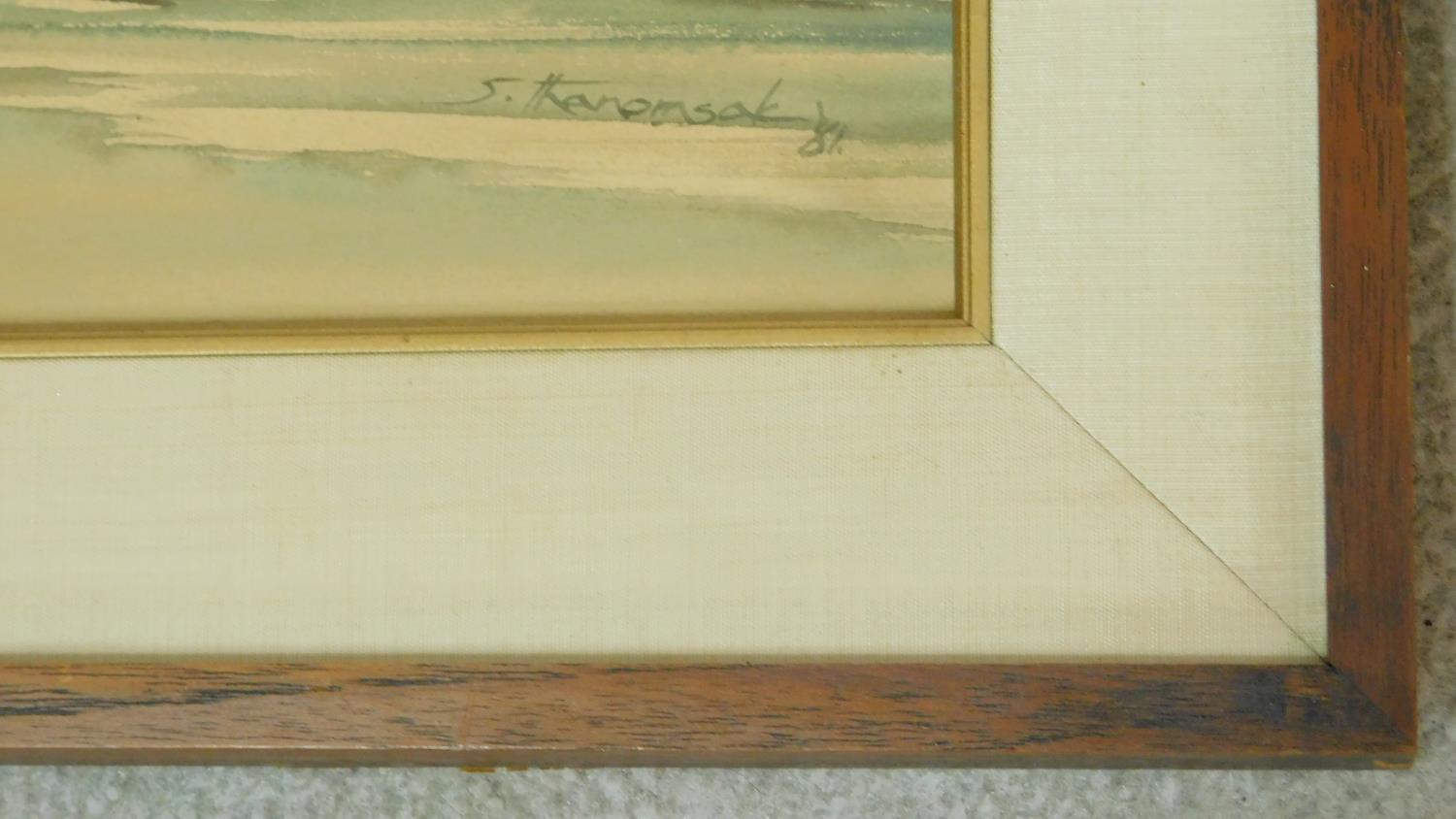 A framed and glazed watercolour, seascape, indistinctly signed, dated '81. 73x38cm - Image 5 of 6