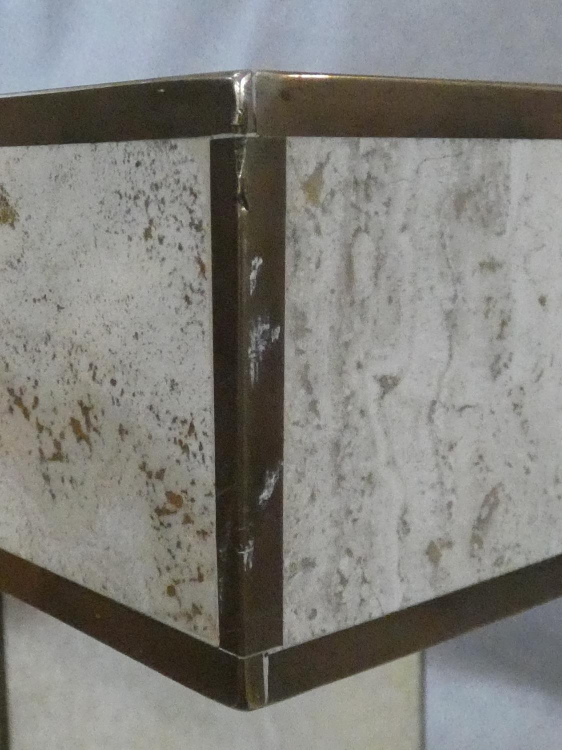 A brass bound travertine marble dining table on pedestal base. H.74xW.181xL.90cm - Image 13 of 13