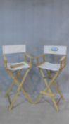 Two folding director's style high chairs. H.123cm