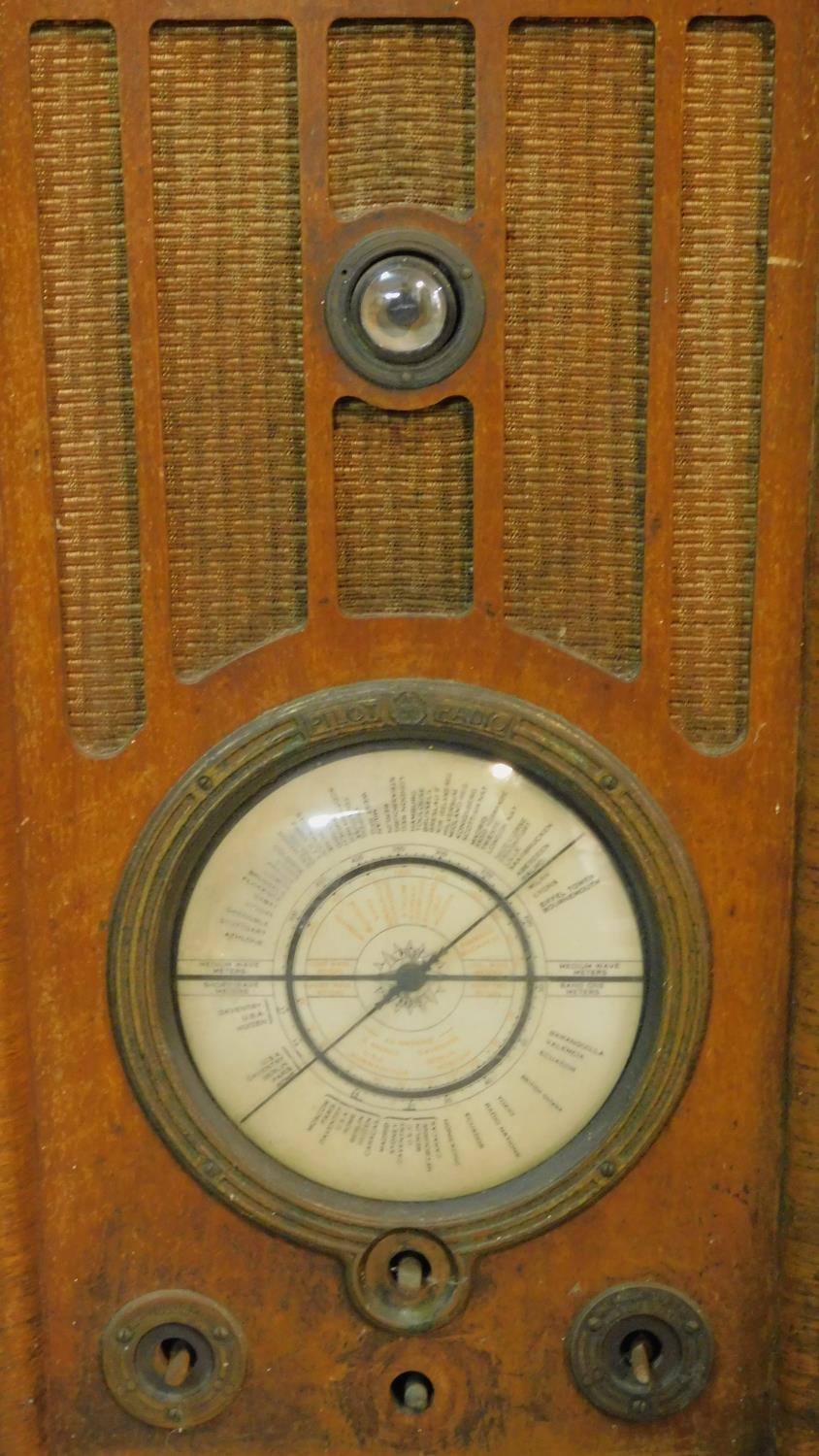 A vintage Pilot Radio Ltd valve radio in burr walnut Art Deco case. H.50 W.39 D.28cm - Image 3 of 10