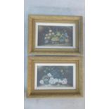 A large pair of 19th century gilt framed and glazed watercolours, still life, flowers with fruit and