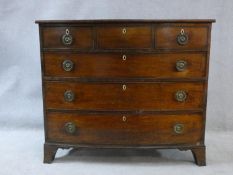 A late Georgian mahogany bowfronted chest of three short over three long drawers fitted with ivory