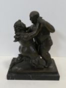 After Fernando Botero, a bronze figure group, mid century Continental, couple doing the Tango on a