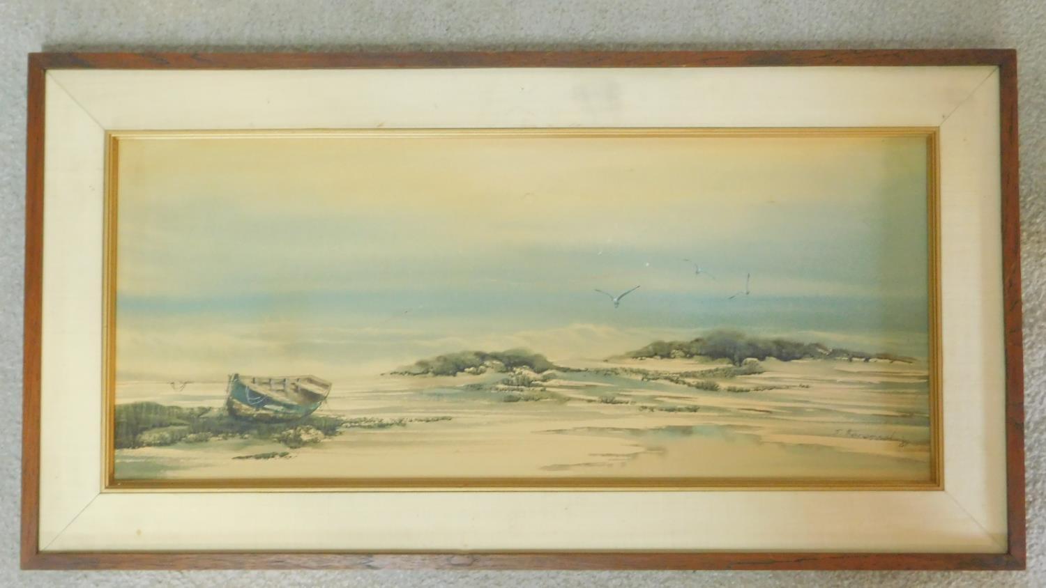 A framed and glazed watercolour, seascape, indistinctly signed, dated '81. 73x38cm - Image 2 of 6