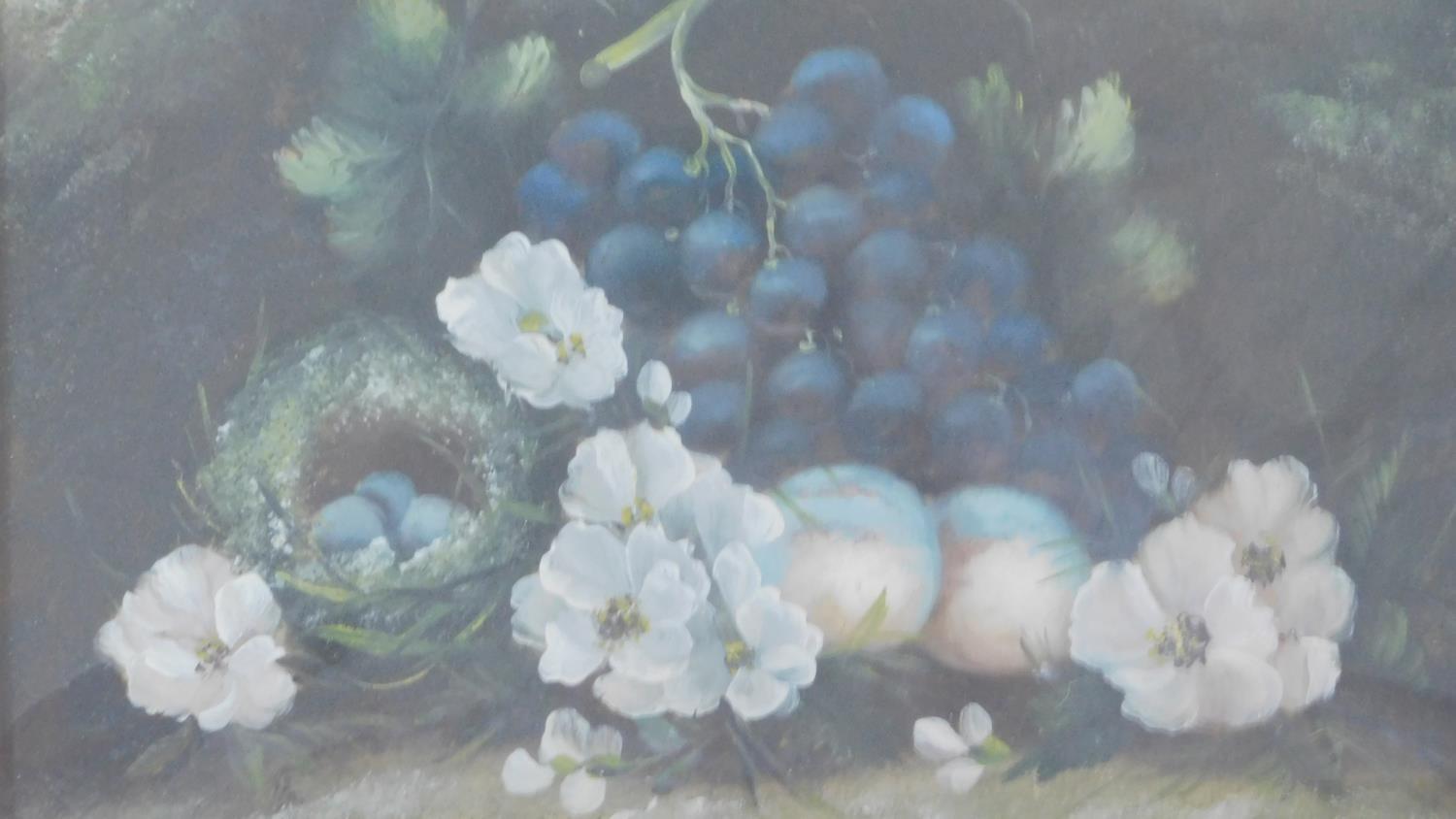 A large pair of 19th century gilt framed and glazed watercolours, still life, flowers with fruit and - Image 3 of 4