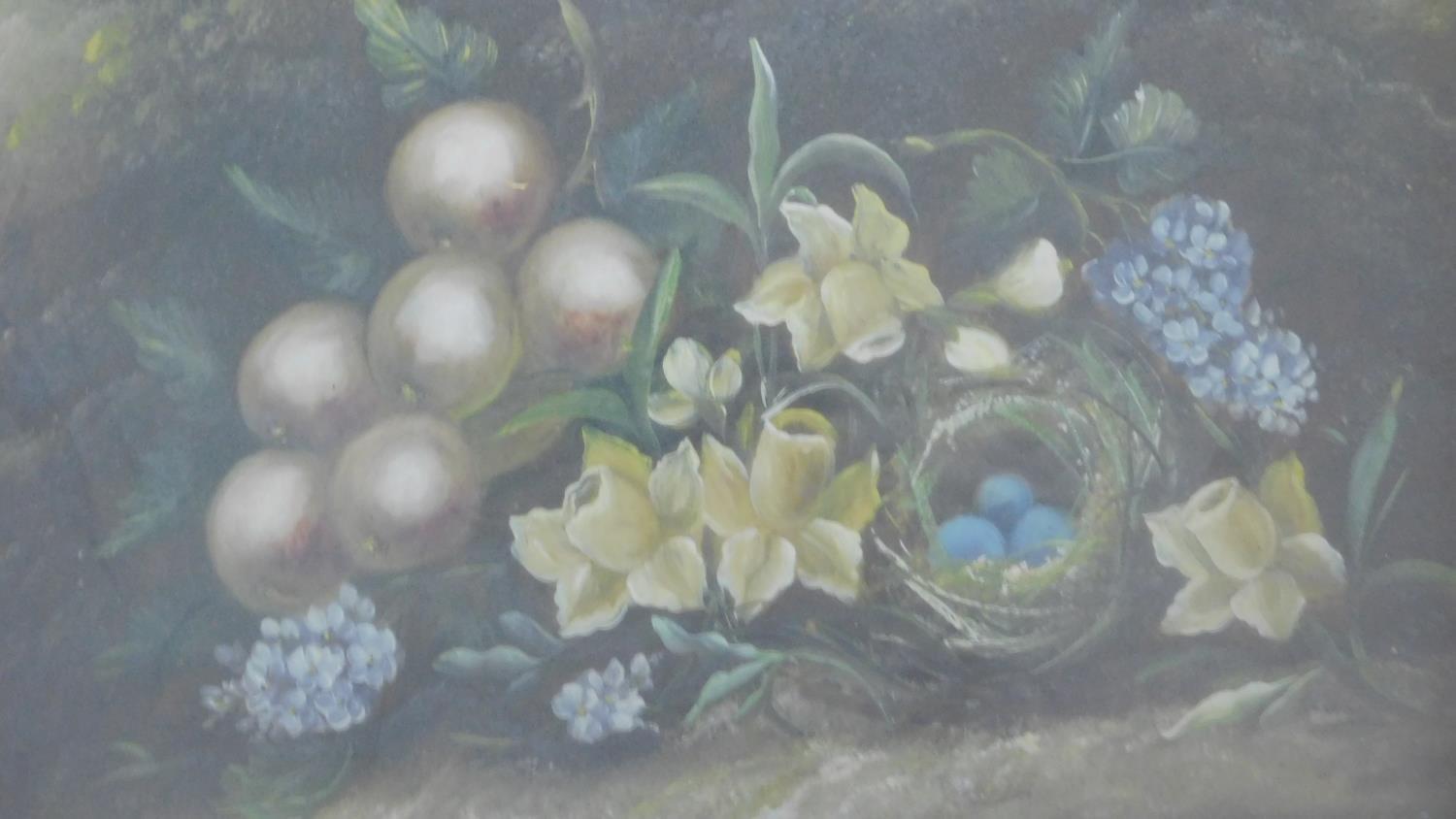 A large pair of 19th century gilt framed and glazed watercolours, still life, flowers with fruit and - Image 2 of 4