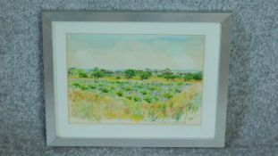 A framed and glazed watercolour of a Greek landscape by a British painter Anne Usborne. Signed and