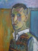 Terence Howe (B.1943) a framed oil on panel, expressionist style self portrait, signed and dated