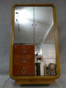 A vintage mirrored door and teak wardrobe in the Art Deco style with interior fitted with drawers