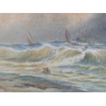 A framed and glazed 19th century watercolour, boats in a storm, by John H. Bland. 77x92cm