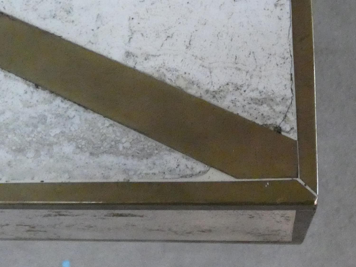 A brass bound travertine marble dining table on pedestal base. H.74xW.181xL.90cm - Image 10 of 13