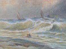 A framed and glazed 19th century watercolour, boats in a storm, by John H. Bland. 77x92cm