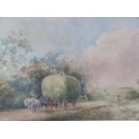 A framed and glazed 19th century watercolour, a carriage of hay, signed James Price (British, b.