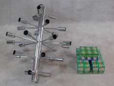 A chromium sputnik style ceiling chandelier with 24 arms on a central column. 60x55cm