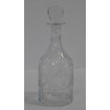 A William Yeoward engraved crystal decanter with fern, floral and ribbon swag design. A faceted tear