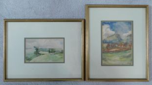 Two framed and glazed watercolours, country landscape and mountainous landscape, both signed by