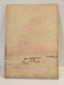 A 19th century Japanese watercolour on paper of a beach with boats and figures signed H. Yoshida.