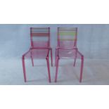 A pair of contemporary moulded string backed side chairs marked Misa Joy for Philippe Starck. H.81cm