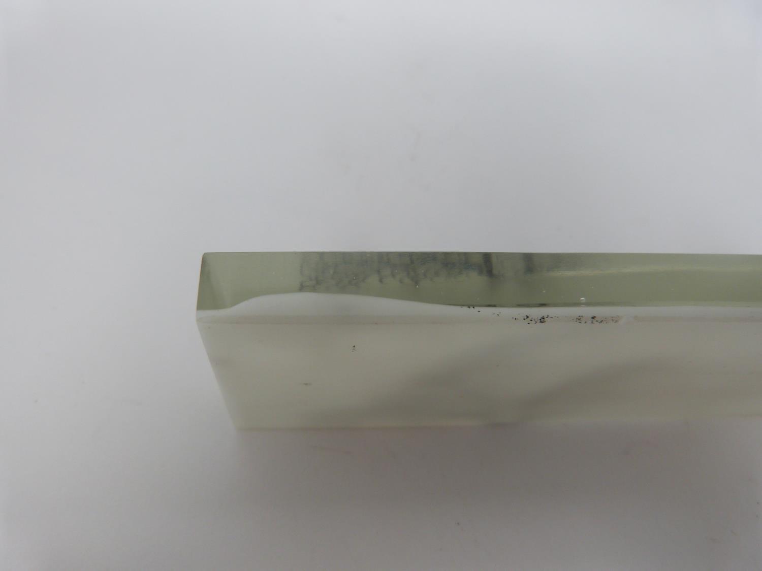 Three Qing dynasty Chinese reverse painted, opaque white glass backed bricks/scroll weights. - Image 6 of 6