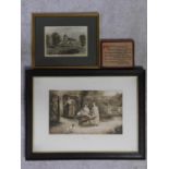 A 19th century framed and glazed print, children in a garden and two other prints. 62x47cm