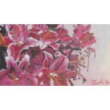 Toshiharu Matsubara, a contemporary unframed oil on canvas, Lily, signed with inscription to