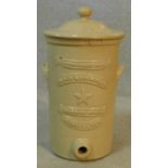 A 19th century lidded stoneware water filter, by Slack & Brownlow, Canning Works, Manchester,