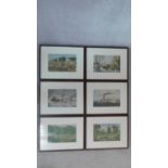 A set of six framed and glazed prints depicting 19th century American scenes and journeys, unsigned.