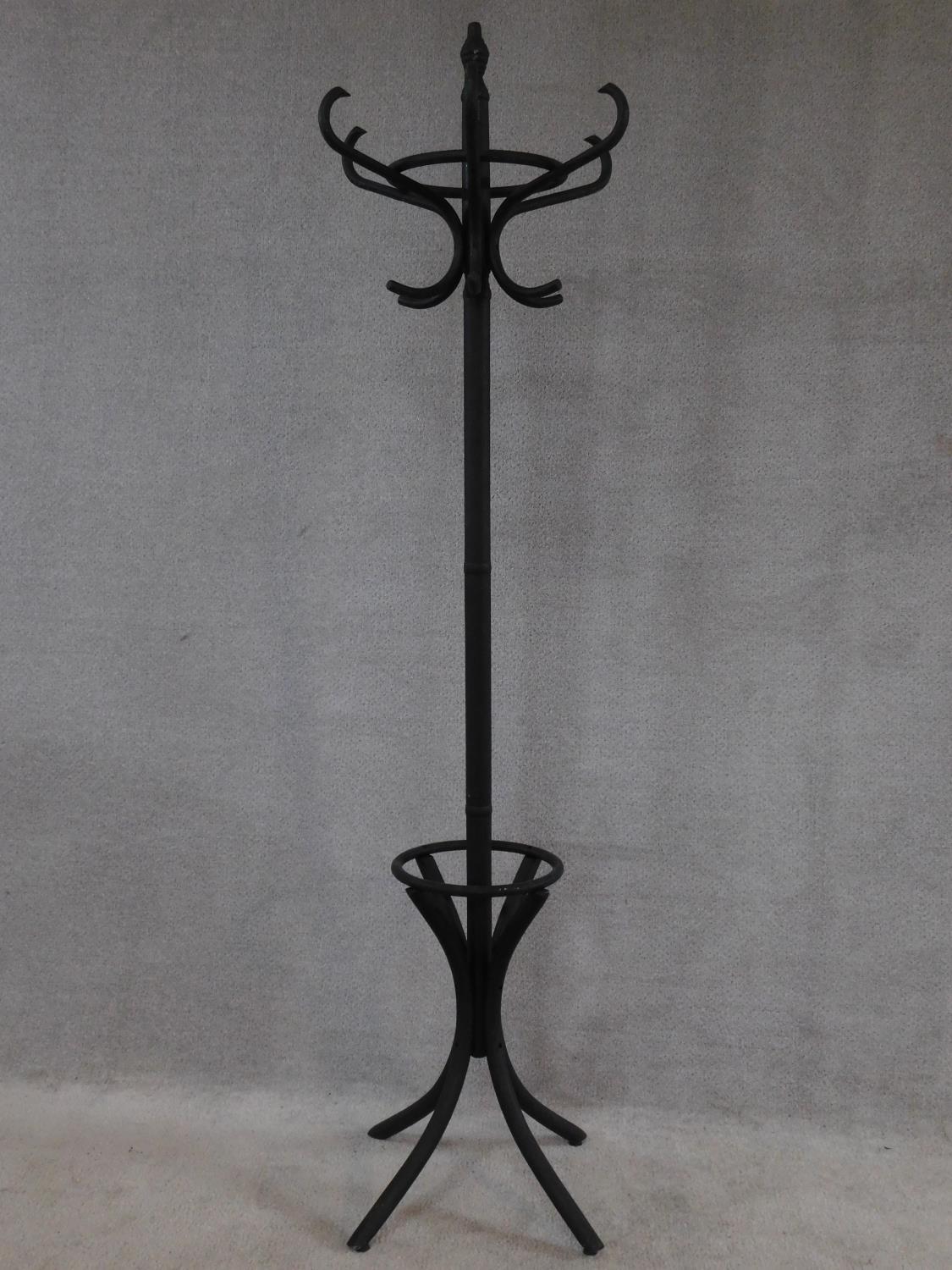 A black painted bentwood hat and umbrella stand. H.186cm