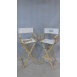 Two folding director's style high chairs. H.123cm