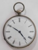 An antique white metal engraved pocket watch. Engraved Charles, Geneve, cylindre, Quatre rubis, No