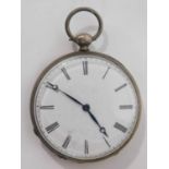 An antique white metal engraved pocket watch. Engraved Charles, Geneve, cylindre, Quatre rubis, No