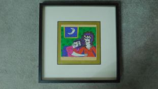 A framed and glazed signed print, titled 'Its Nice to Love', depicting an abstract couple on a sofa.