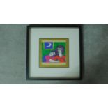 A framed and glazed signed print, titled 'Its Nice to Love', depicting an abstract couple on a sofa.