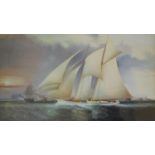 A framed and glazed 1970s print, the yacht Magic defending the America's cup of 1870, by James E.