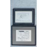 A framed and glazed ink cartoon, Keith Waite for The Times City Diary and another signed ink