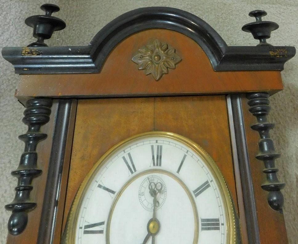 A 19th century walnut and ebonised cased Vienna regulator wall clock the enamel dial with Roman - Image 3 of 7