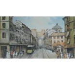 A gilt framed oil on canvas, Milanese street scene, indistinctly signed and dated, inscription to
