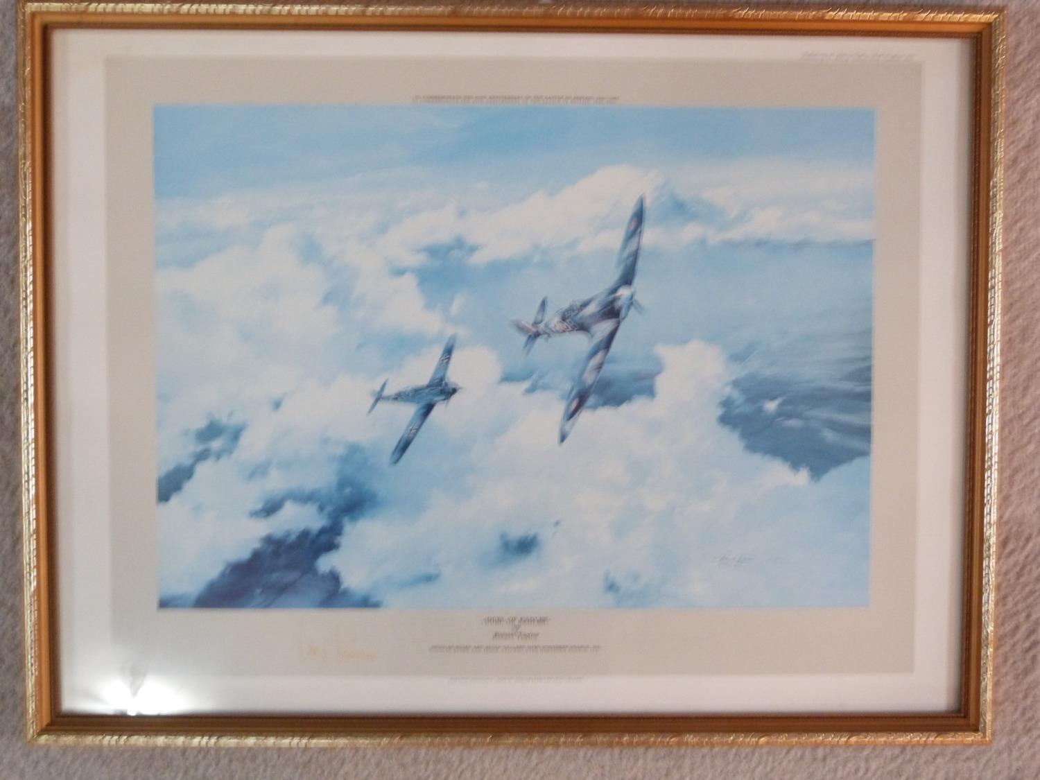 A framed and glazed limited edition print, Dual of Eagles, Douglas Bader over Northern France by - Image 2 of 6