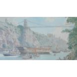 A framed and glazed limited edition print (772/850), boat under the Clifton Bridge, Bristol -