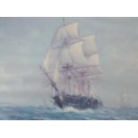 A framed and glazed print of H.M.S. Warrior by Rex Phillips, limited edition signed by the artist.
